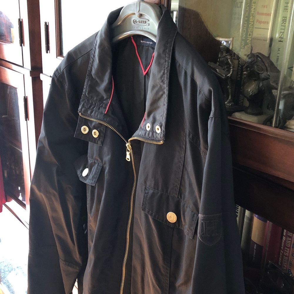 Tommy Hilfiger Men's Black Jacket with Gold Hardware